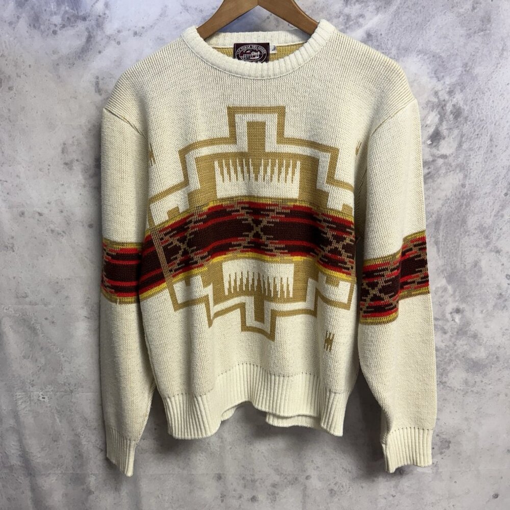 Vintage Victoria Dry Goods Aztec Sweater Adult Large White Southwest